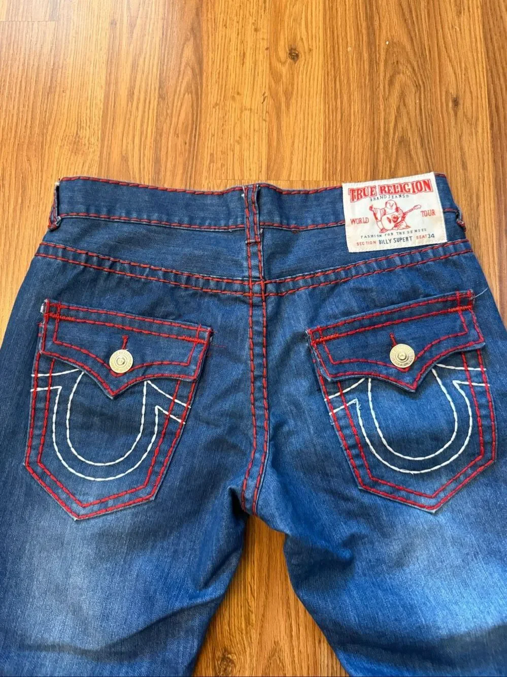 True Religion Men's Billy Super T Seat 34 Cotton Straight Leg Jeans Blue Size 36